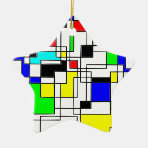 Ornamento De Cerâmica Homenagem Aleatória aos quadrados a Mondrian