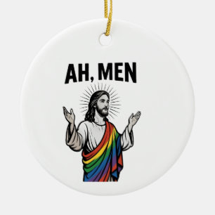 Ornamento De Cerâmica Homens Engraçados LGBT Orgulho gay Jesus Arco-Íris