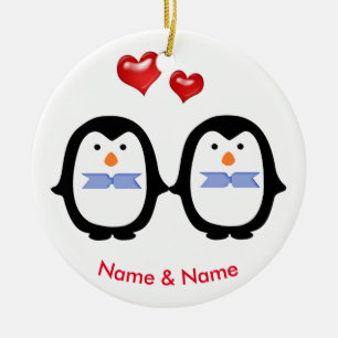 Ornamento De Cerâmica Homens Loving do casal dois do pinguim