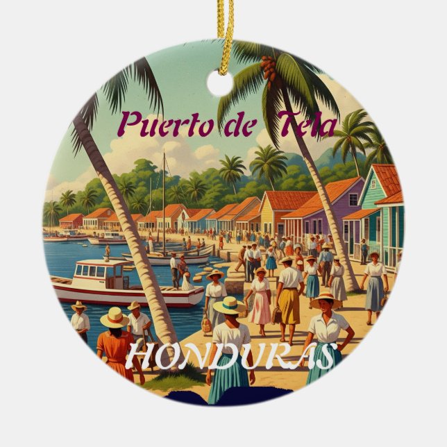 Ornamento De Cerâmica  Honduras Puerto Tela Retro poster (Frente)