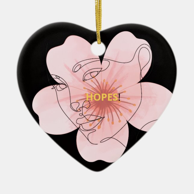Ornamento De Cerâmica HOPES! – portrait floral minimal (Frente)