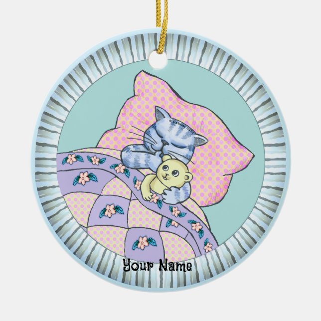 Ornamento De Cerâmica Hora de Dormir do Gato (Frente)