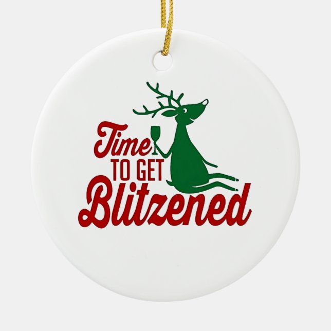 Ornamento De Cerâmica Hora de ficar bêbado no Natal  (Frente)