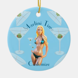 Ornamento De Cerâmica Hora do Martini Babe de Biquíni Thunder_Cove