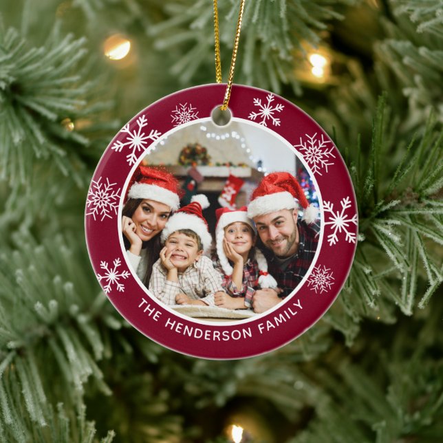 Ornamento De Cerâmica Hora Maravilhosa de Snowflake Burgundy (Árvore)