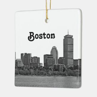 Ornamento De Cerâmica Horizonte de Boston Gravado