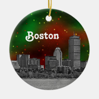 Ornamento De Cerâmica Horizonte de Boston Gravado sob Céu Estrelado Verd