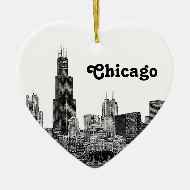Ornamento De Cerâmica Horizonte de Chicago Gravado (Frente)