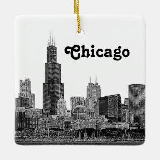 Ornamento De Cerâmica Horizonte de Chicago Gravado