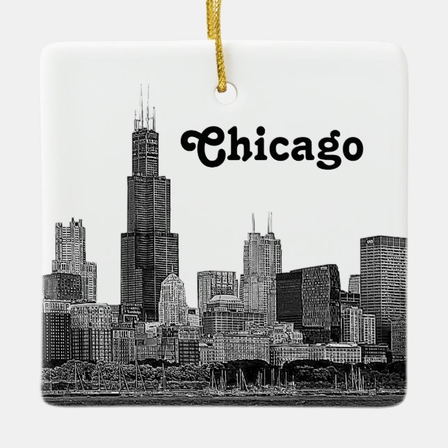 Ornamento De Cerâmica Horizonte de Chicago Gravado (Frente)