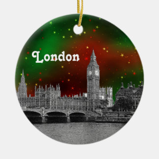 Ornamento De Cerâmica Horizonte de Londres Gravado, Céu Estrelado Vermel