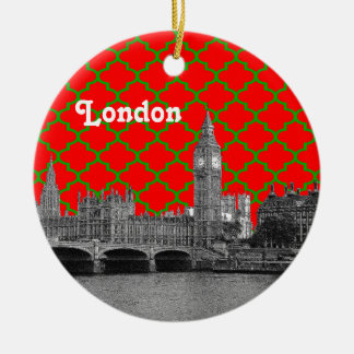 Ornamento De Cerâmica Horizonte de Londres Gravado Verde Vermelho Quadri