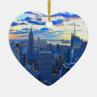 Ornamento De Cerâmica Horizonte de NYC no final da tarde enquanto o pôr 