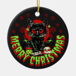 Ornamento De Cerâmica Horror Fan Christmas Cat