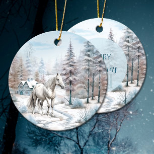 Ornamento De Cerâmica Horse cena de inverno neve no Natal