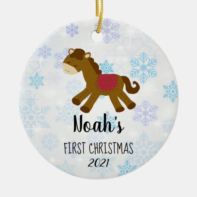 Ornamento De Cerâmica Horse de Brinquedo de Natal do Bebê Personalizado (Frente)