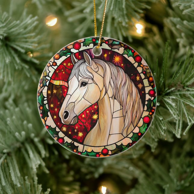 Ornamento De Cerâmica Horse Personalizado Faux Vidro Armazenado Natal (Árvore)