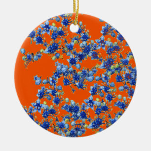Ornamento De Cerâmica hortênsia laranja e azul