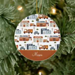 Ornamento De Cerâmica Hospital, Incêndio, Polícia, Natal