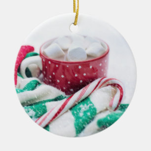 Ornamento De Cerâmica Hot Chocolate & Candy Cane Christmas