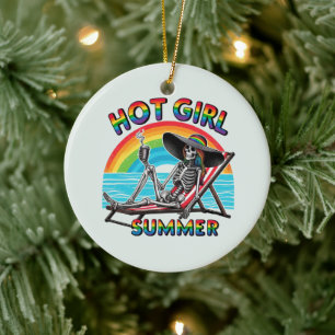 Ornamento De Cerâmica Hot Girl Summer Skeleton Retro Beach Design