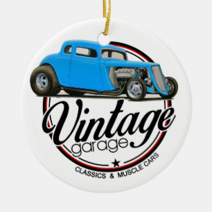 Ornamento De Cerâmica Hot rod da garagem do vintage