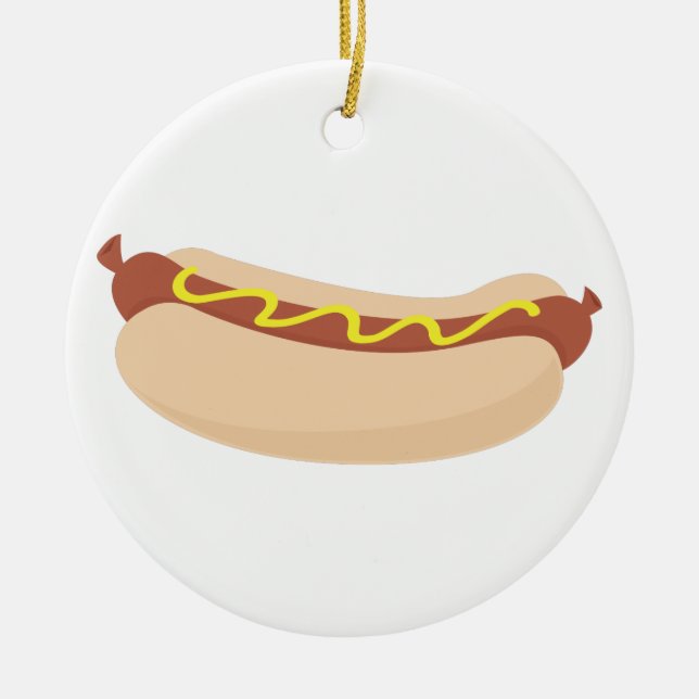 Ornamento De Cerâmica Hotdog com mostarda (Frente)