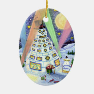 ORNAMENTO DE CERÂMICA HOTEL, LUZES DE NORTE E PINGUINAS DE NEVE ENGRAÇAD