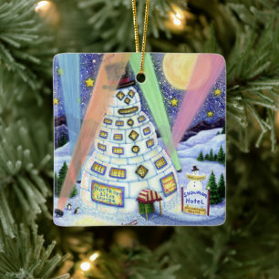 ORNAMENTO DE CERÂMICA HOTEL, LUZES DE NORTE E PINGUINAS DE NEVE ENGRAÇAD