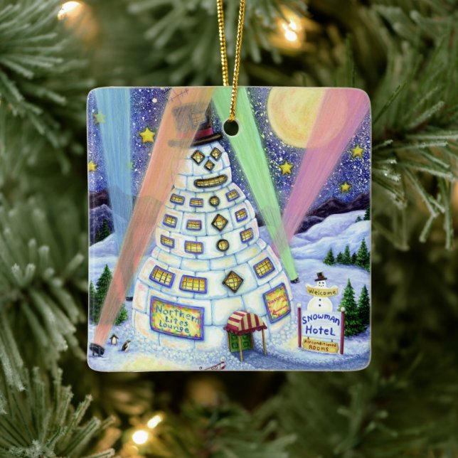 ORNAMENTO DE CERÂMICA HOTEL, LUZES DE NORTE E PINGUINAS DE NEVE ENGRAÇAD (Árvore)