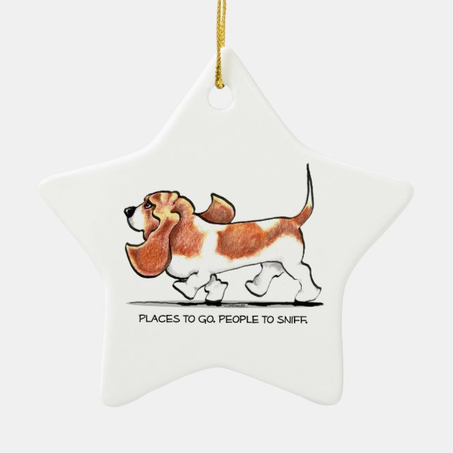 Ornamento De Cerâmica Hound de Basset Ocupado (Frente)