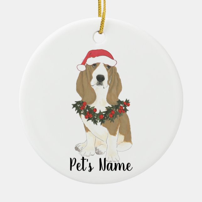 Ornamento De Cerâmica Hound de Basset Personalizado (Frente)