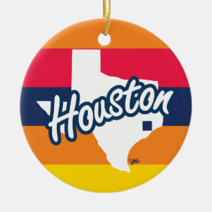 Ornamento De Cerâmica Houston, Texas, Laranja, Vermelho, Marinho, Greve