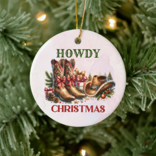 Ornamento De Cerâmica Howdy Cowboy Boots Festa de Natal