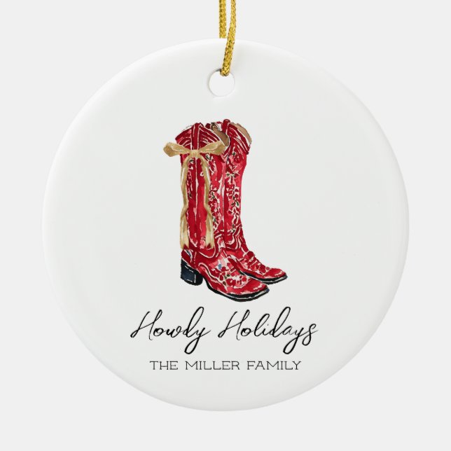 Ornamento De Cerâmica Howdy Holidays Cowgirl (Frente)