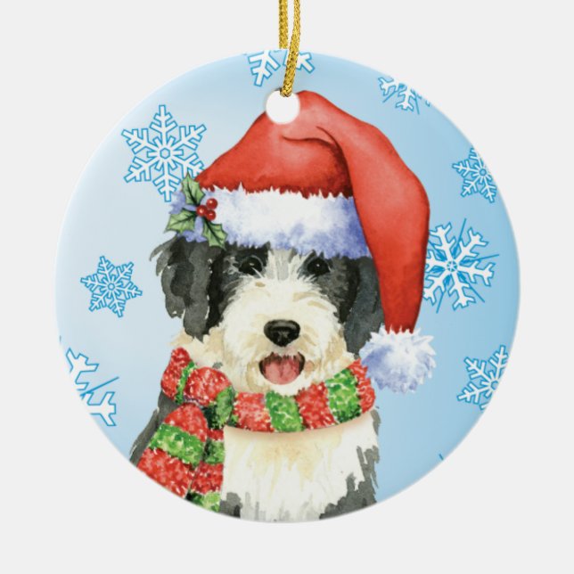 Ornamento De Cerâmica Howliday feliz Beardie (Frente)