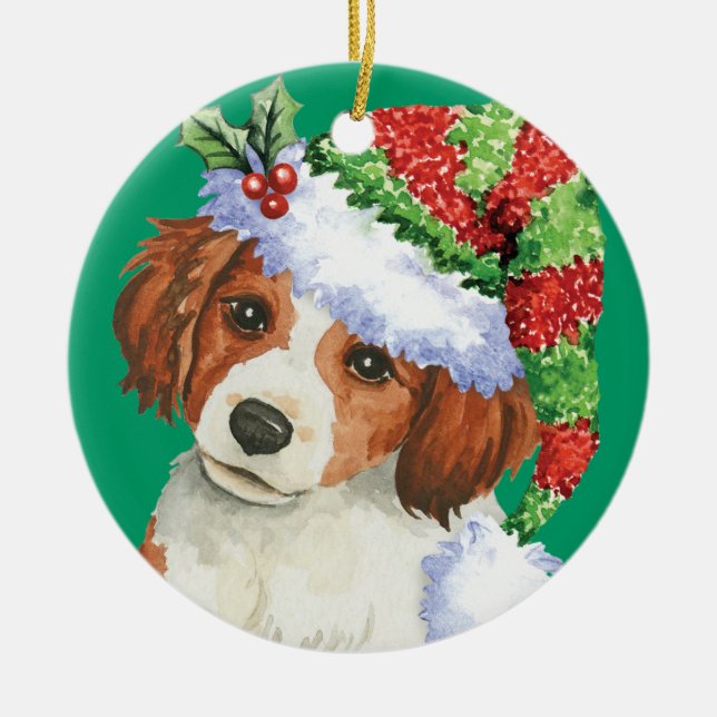 Ornamento De Cerâmica Howlidays feliz Kooikerhondje (Frente)