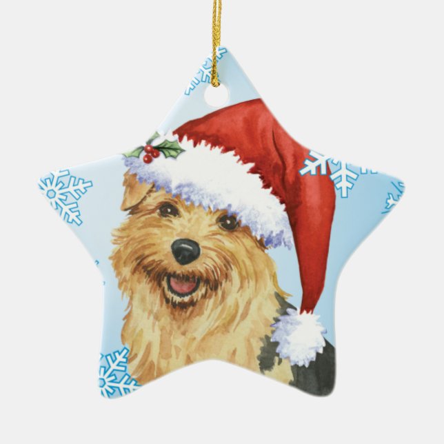 Ornamento De Cerâmica Howlidays feliz Norfolk Terrier (Frente)