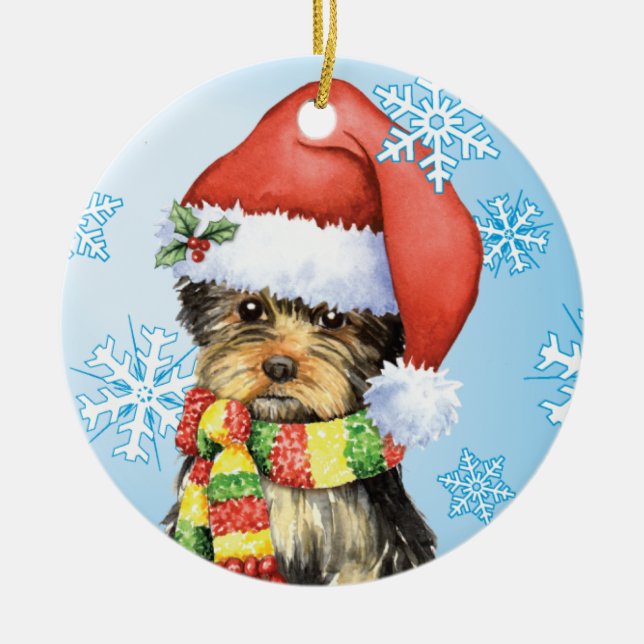 Ornamento De Cerâmica Howlidays feliz Yorkie (Frente)