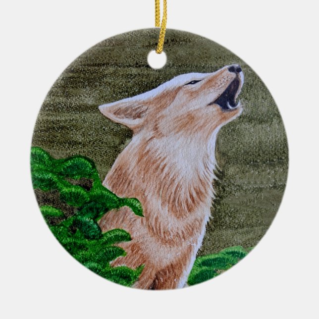 Ornamento De Cerâmica Howling Coyote (Frente)