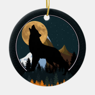 Ornamento De Cerâmica Howling Wolf Full Moon