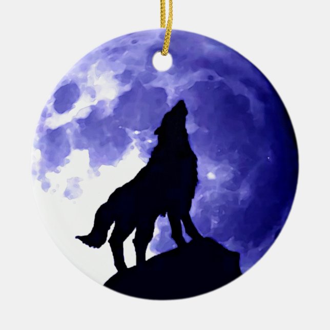 Ornamento De Cerâmica Howling Wolf & Fullmoon (Frente)