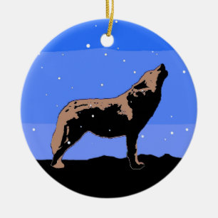 Ornamento De Cerâmica Howling Wolf no inverno - Arte original sobre a vi