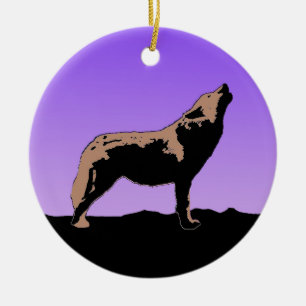 Ornamento De Cerâmica Howling Wolf no Sunset - Arte Original da Vida Sel