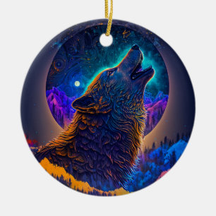 Ornamento De Cerâmica Howling Wolf Surreal Fantasy