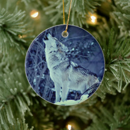 Ornamento De Cerâmica Howling Wolf Winter Forest