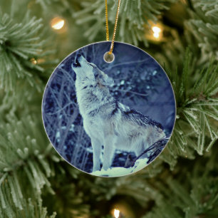 Ornamento De Cerâmica Howling Wolf Winter Forest
