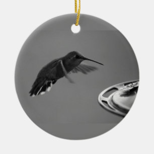 Ornamento De Cerâmica Hummingbird a preto no alimentador e branco 1 ou 3