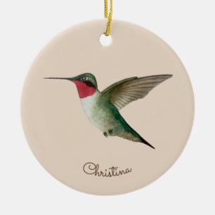 Ornamento De Cerâmica Hummingbird com garganta de rubi personalizada