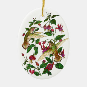 Ornamento De Cerâmica Hummingbird e Fuschia de Allan